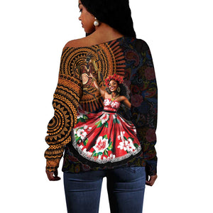Ladies Sega Dance Off Shoulder Sweater Paisley Mix African Pattern