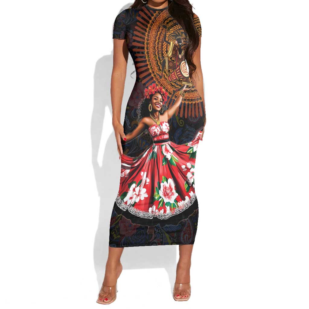 Ladies Sega Dance Short Sleeve Bodycon Dress Paisley Mix African Pattern LT15