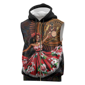 Ladies Sega Dance Sleeveless Zip Hoodie Paisley Mix African Pattern - African Pride