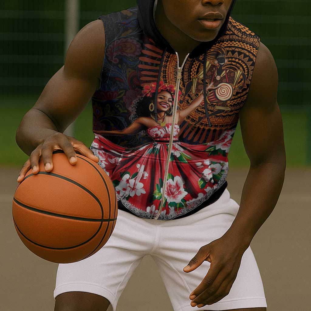 Ladies Sega Dance Sleeveless Zip Hoodie Paisley Mix African Pattern - African Pride