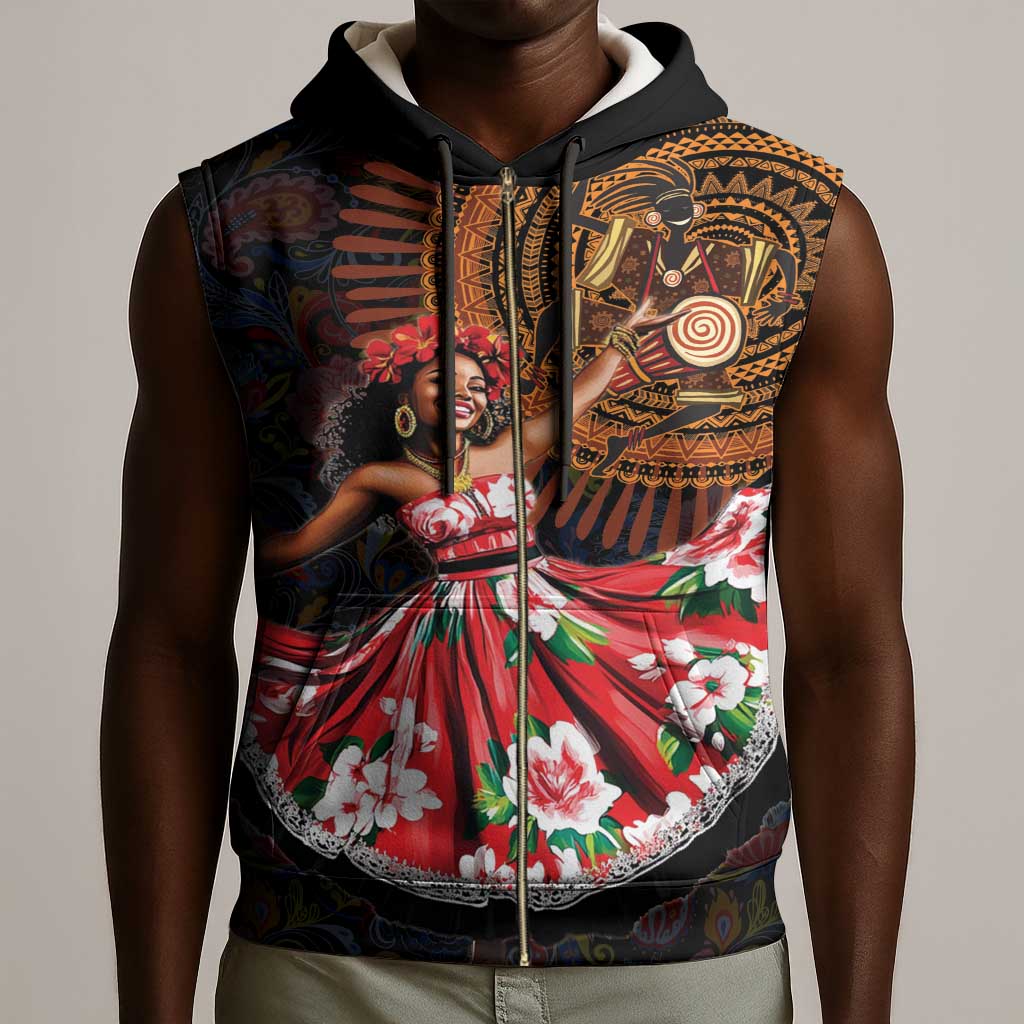 Ladies Sega Dance Sleeveless Zip Hoodie Paisley Mix African Pattern - African Pride