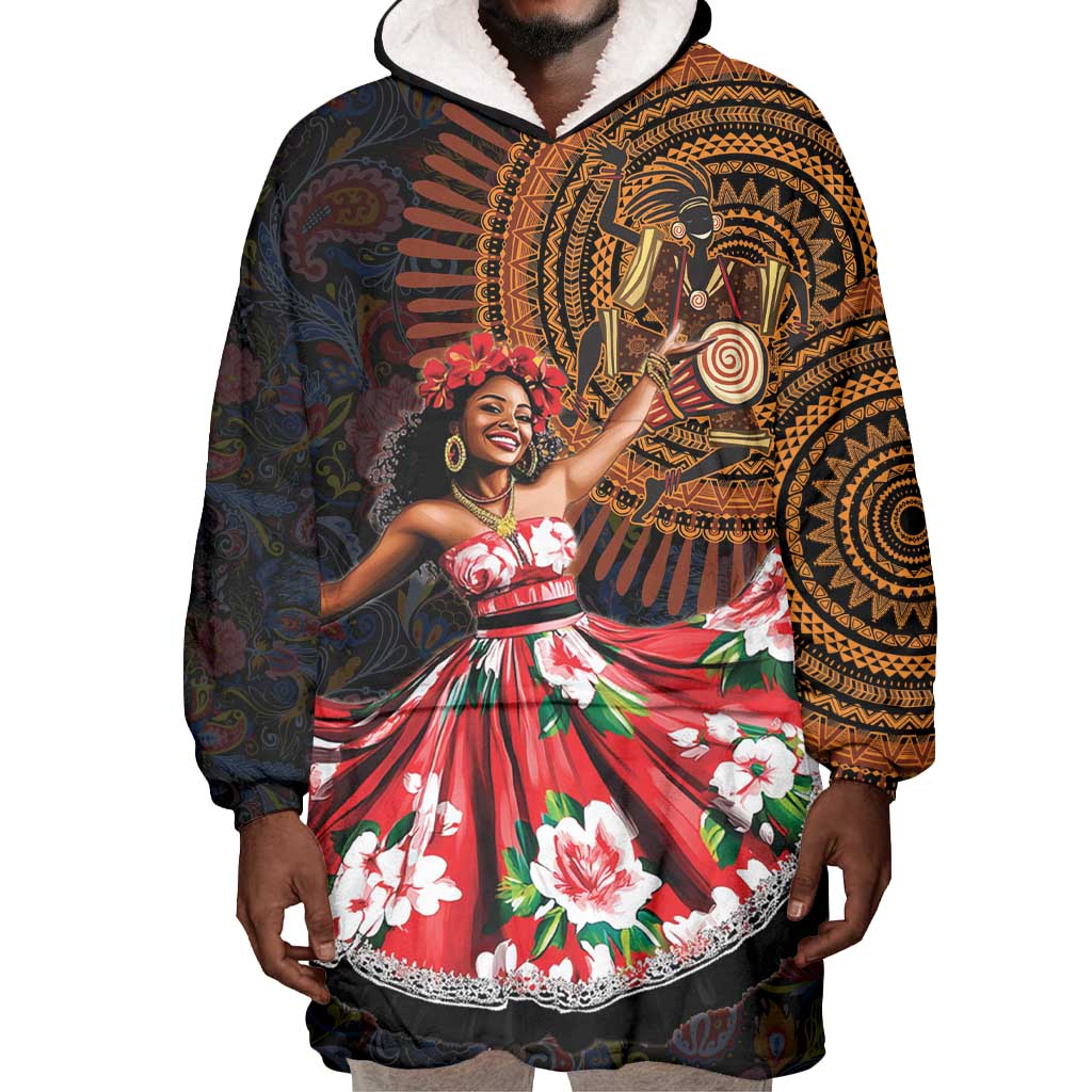 Ladies Sega Dance Wearable Blanket Hoodie Paisley Mix African Pattern