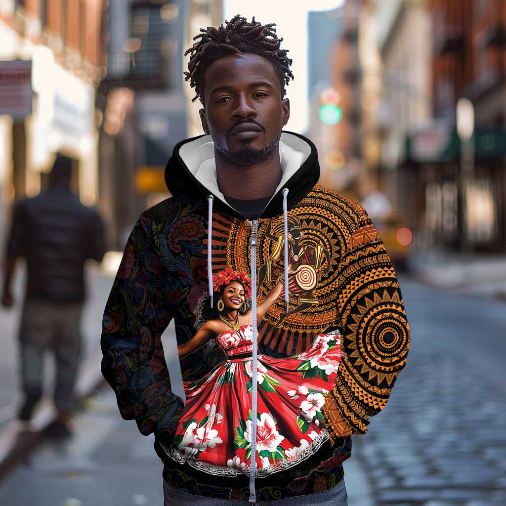 Ladies Sega Dance Zip Hoodie Paisley Mix African Pattern