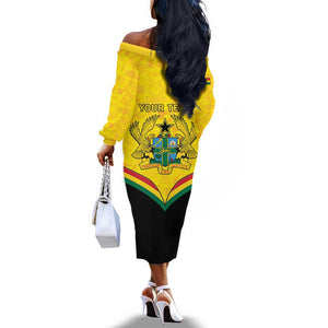 Personalised Afro Ghana Off The Shoulder Long Sleeve Dress 68th Anniversary Independence