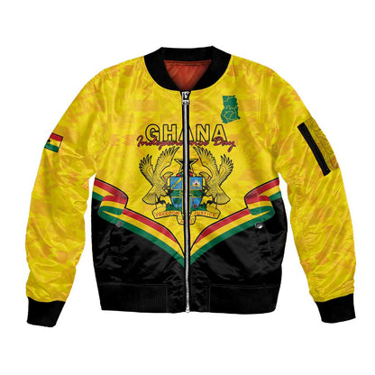 Personalised Afro Ghana Sleeve Zip Bomber Jacket 68th Anniversary Independence