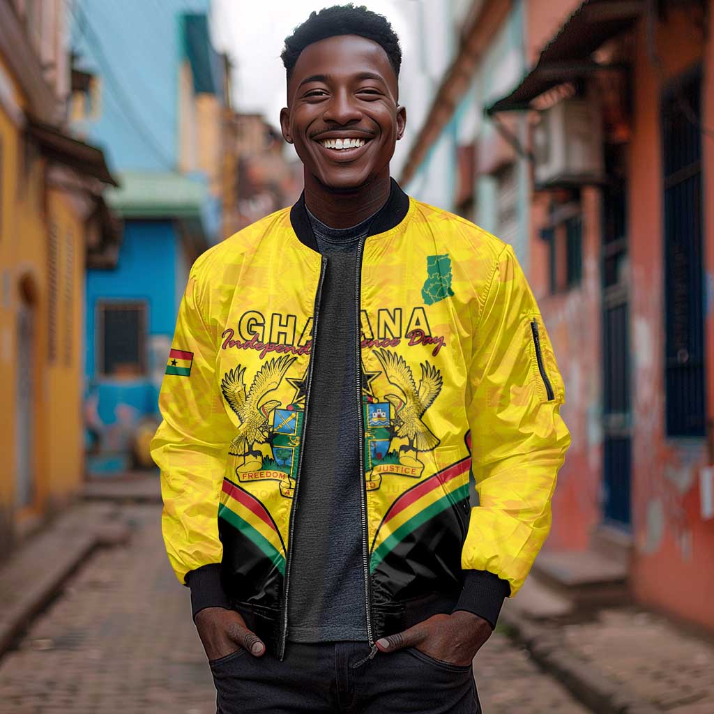 Personalised Afro Ghana Sleeve Zip Bomber Jacket 68th Anniversary Independence