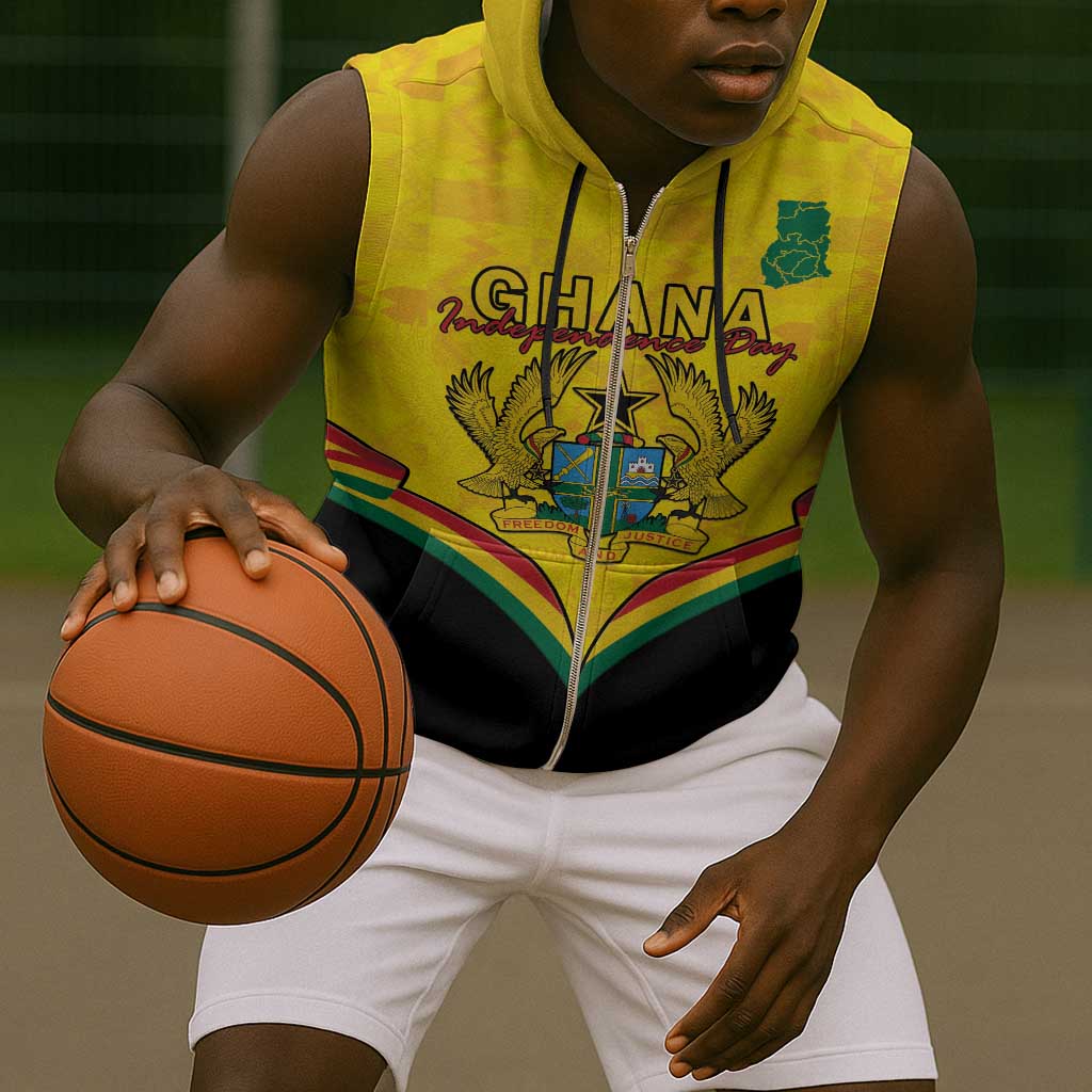 Personalised Afro Ghana Sleeveless Zip Hoodie 68th Anniversary Independence - African Pride