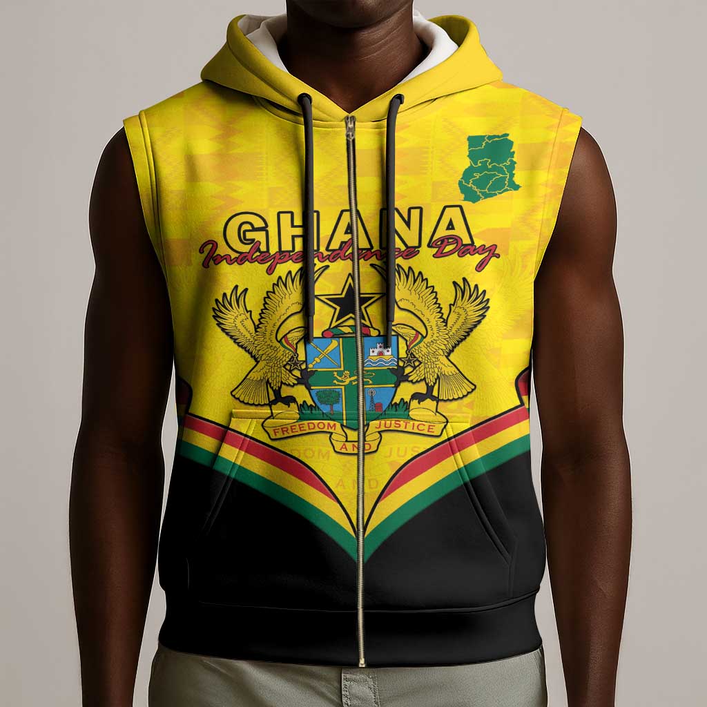 Personalised Afro Ghana Sleeveless Zip Hoodie 68th Anniversary Independence - African Pride