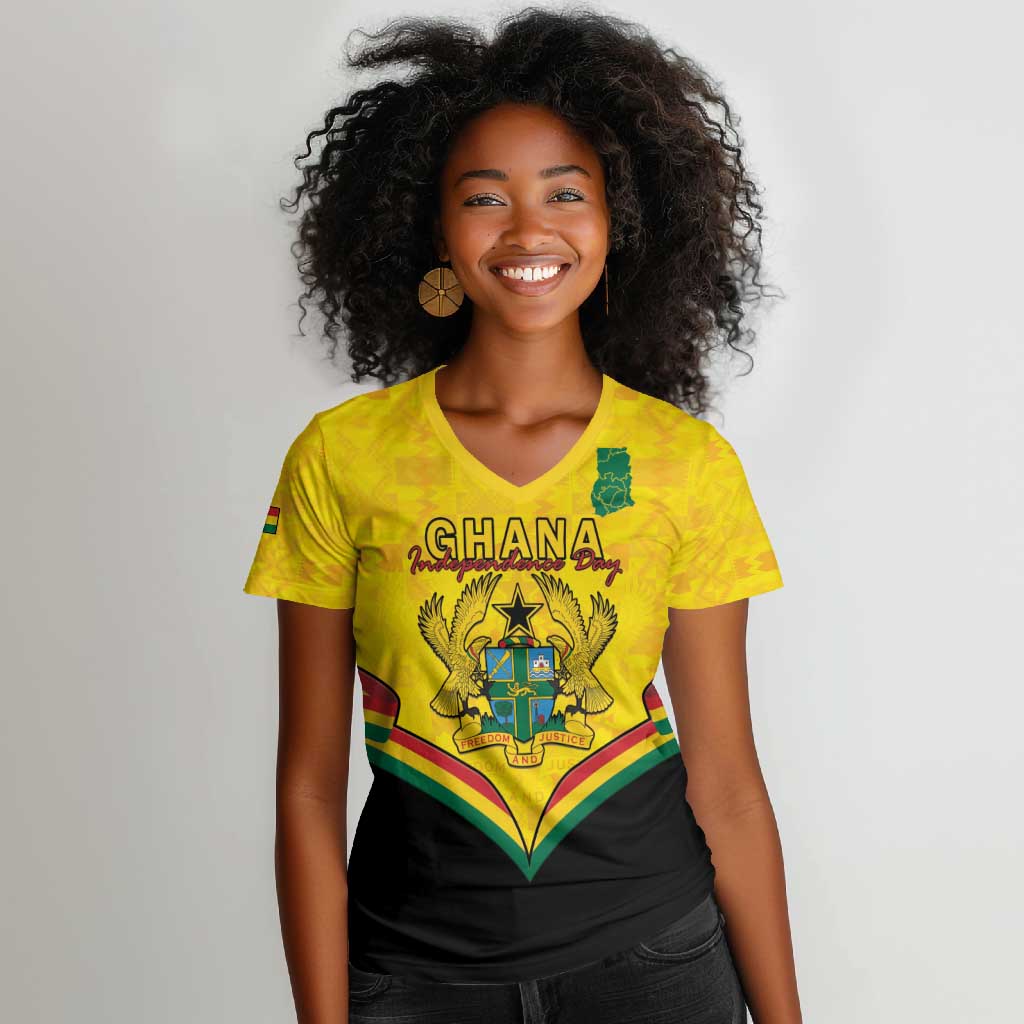 Personalised Afro Ghana Women V-Neck T-Shirt 68th Anniversary Independence