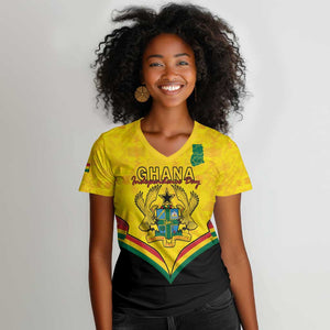 Personalised Afro Ghana Women V-Neck T-Shirt 68th Anniversary Independence