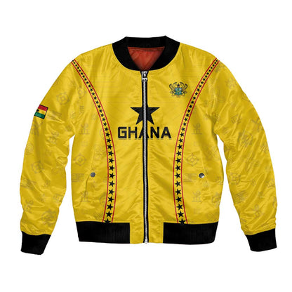 Custom Ghana Football Bomber Jacket Mix Adinkra Pattern