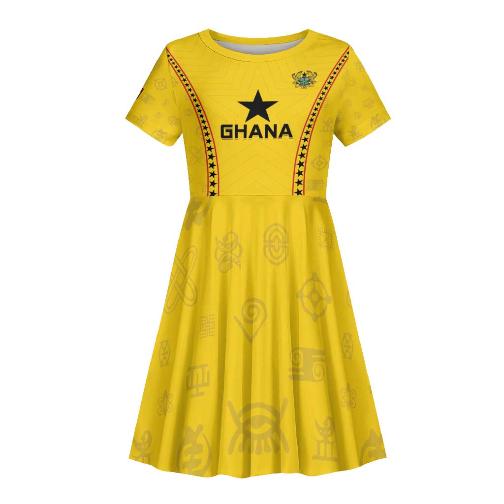 Custom Ghana Football Kid Short Sleeve Dress Mix Adinkra Pattern