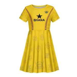 Custom Ghana Football Kid Short Sleeve Dress Mix Adinkra Pattern