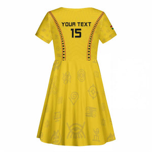 Custom Ghana Football Kid Short Sleeve Dress Mix Adinkra Pattern