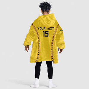 Custom Ghana Football Kid Wearable Blanket Hoodie Mix Adinkra Pattern