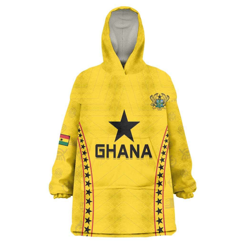 Custom Ghana Football Kid Wearable Blanket Hoodie Mix Adinkra Pattern