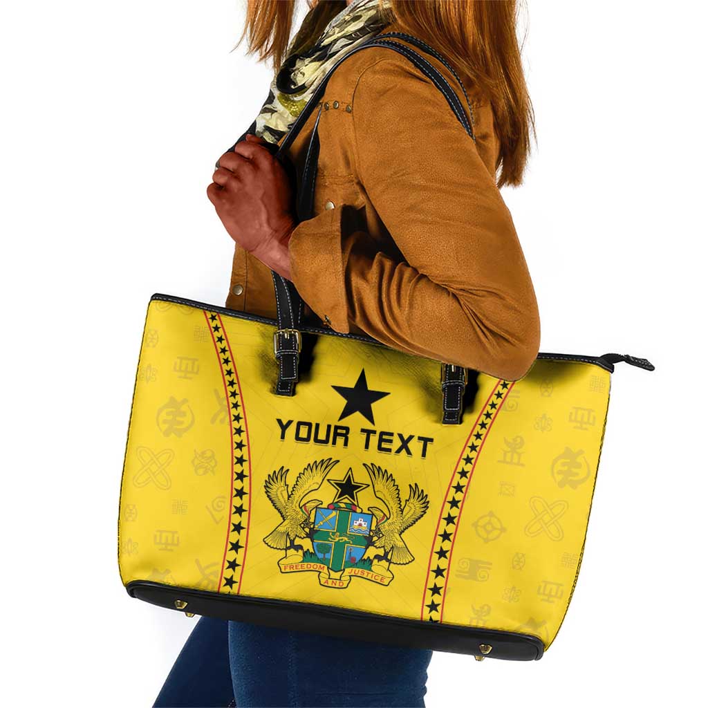 Custom Ghana Football Leather Tote Bag Mix Adinkra Pattern
