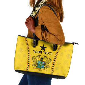 Custom Ghana Football Leather Tote Bag Mix Adinkra Pattern
