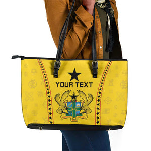 Custom Ghana Football Leather Tote Bag Mix Adinkra Pattern