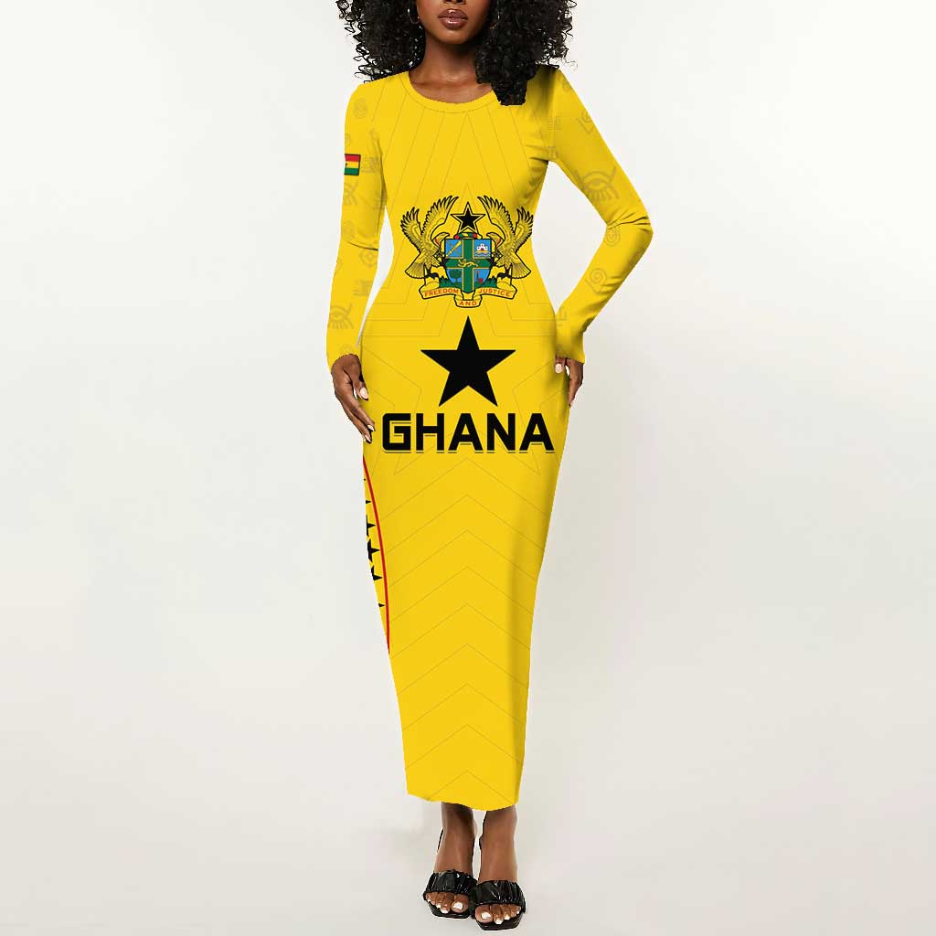 Custom Ghana Football Long Sleeve Bodycon Dress Mix Adinkra Pattern LT15