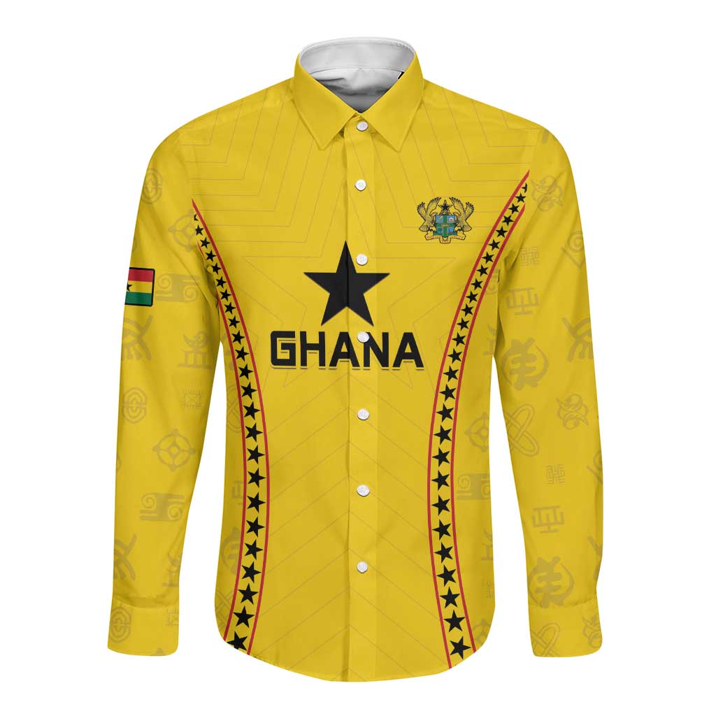 Custom Ghana Football Long Sleeve Button Shirt Mix Adinkra Pattern