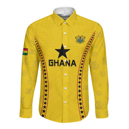 Custom Ghana Football Long Sleeve Button Shirt Mix Adinkra Pattern