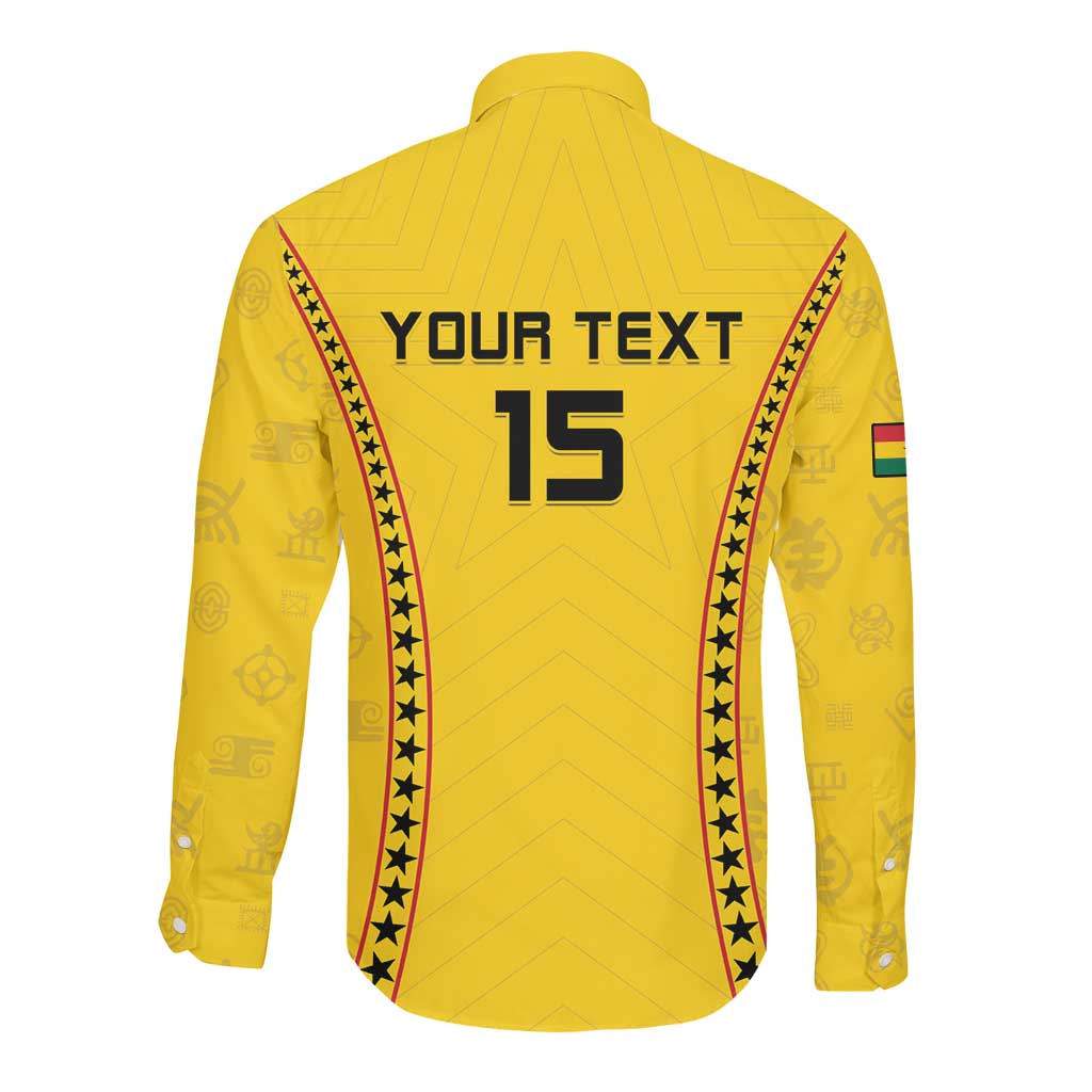 Custom Ghana Football Long Sleeve Button Shirt Mix Adinkra Pattern