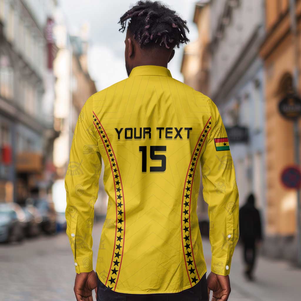 Custom Ghana Football Long Sleeve Button Shirt Mix Adinkra Pattern