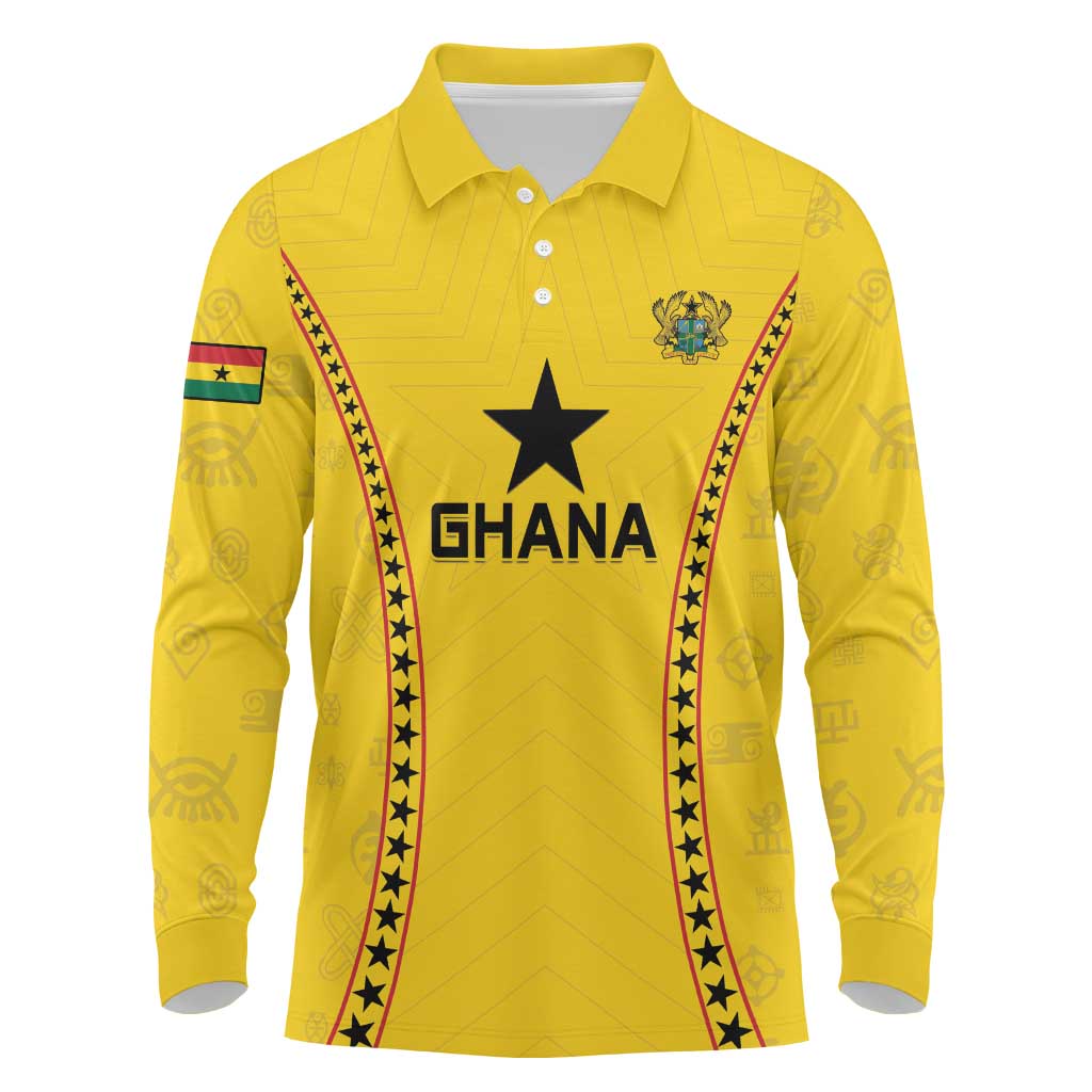 Custom Ghana Football Long Sleeve Polo Shirt Mix Adinkra Pattern