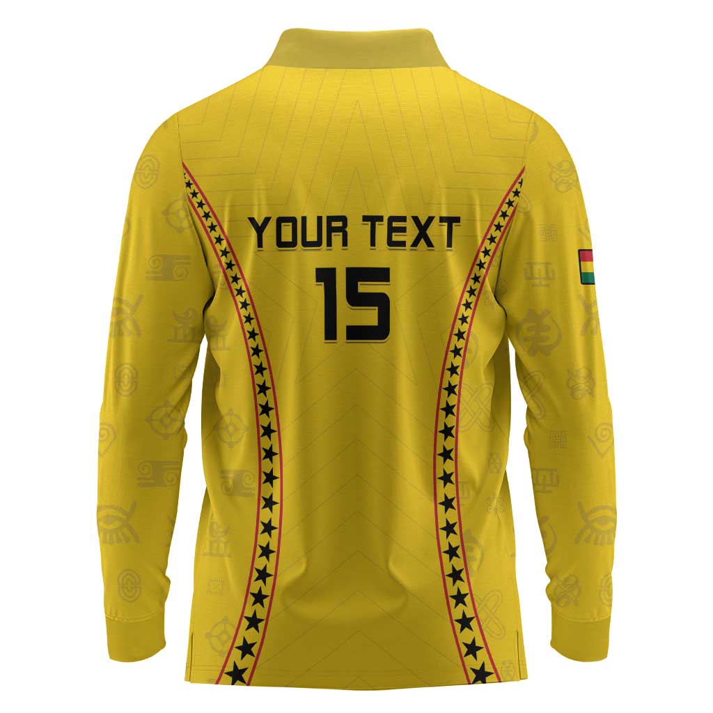 Custom Ghana Football Long Sleeve Polo Shirt Mix Adinkra Pattern