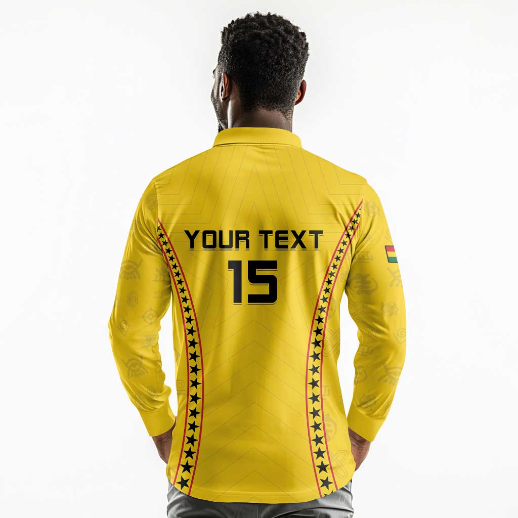 Custom Ghana Football Long Sleeve Polo Shirt Mix Adinkra Pattern
