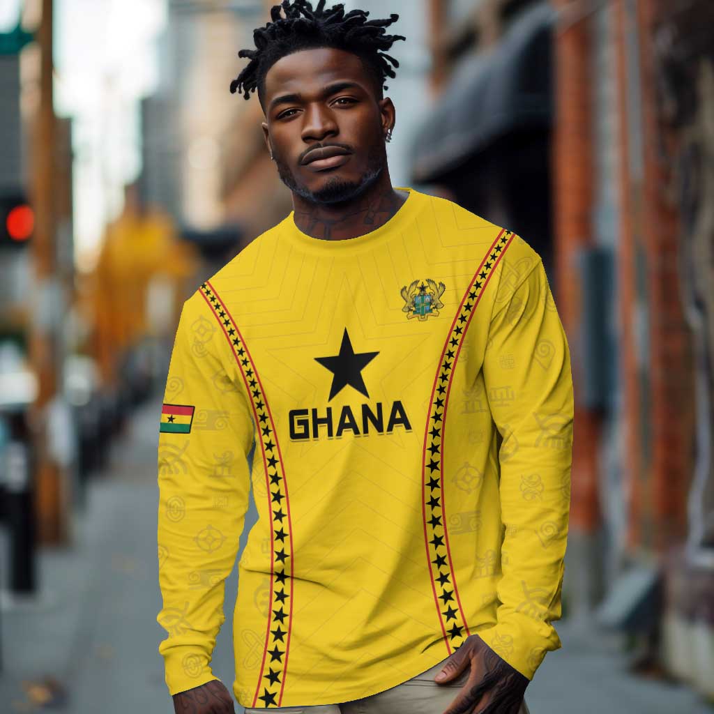 Custom Ghana Football Long Sleeve Shirt Mix Adinkra Pattern