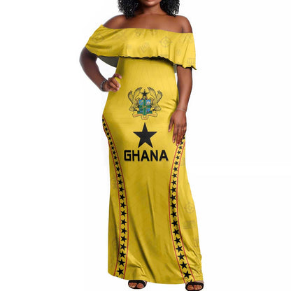Custom Ghana Football Off Shoulder Maxi Dress Mix Adinkra Pattern
