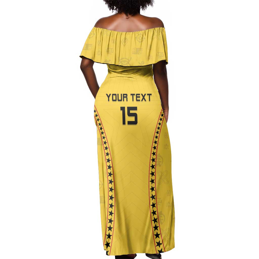 Custom Ghana Football Off Shoulder Maxi Dress Mix Adinkra Pattern