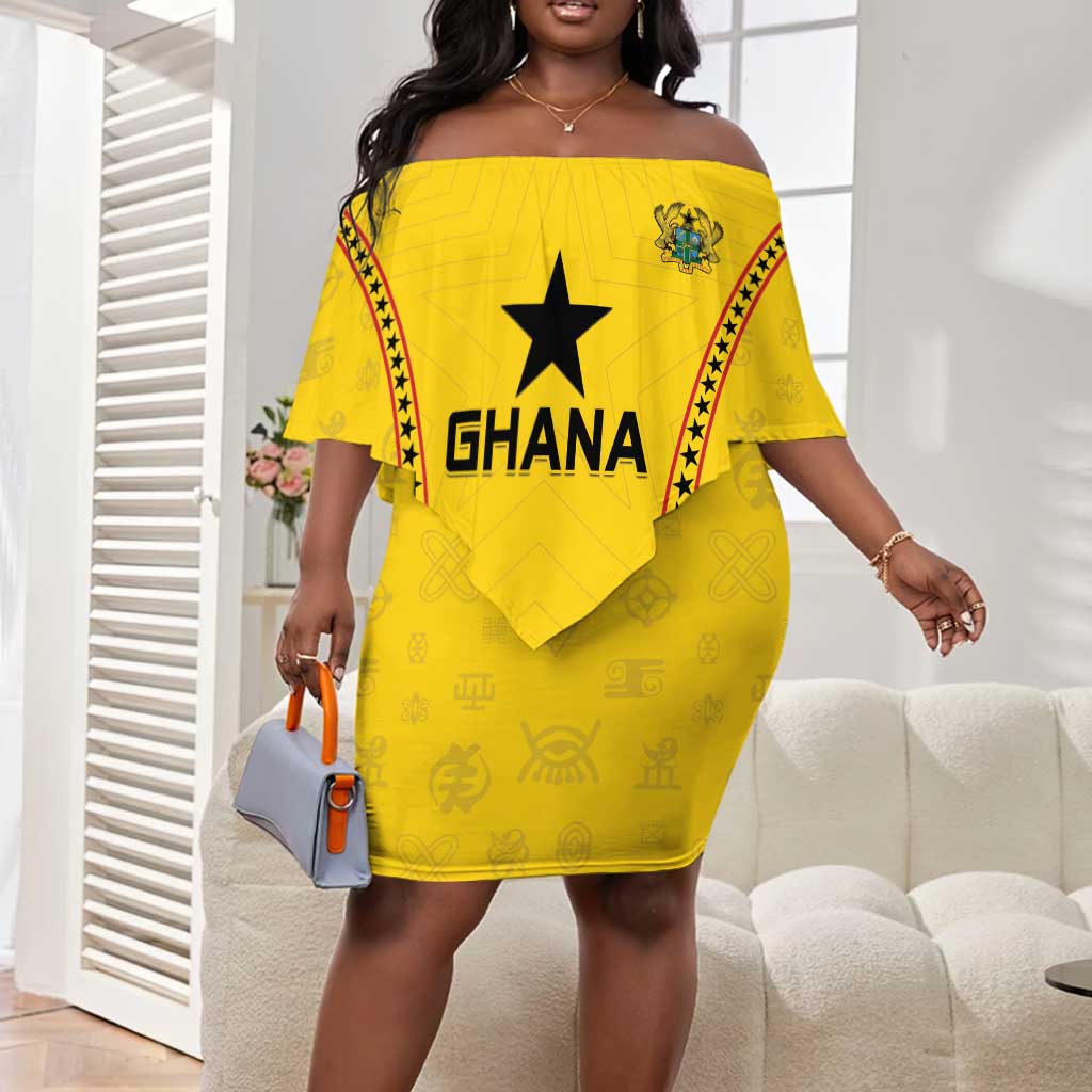 Custom Ghana Football Off Shoulder Short Dress Mix Adinkra Pattern