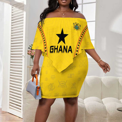 Custom Ghana Football Off Shoulder Short Dress Mix Adinkra Pattern