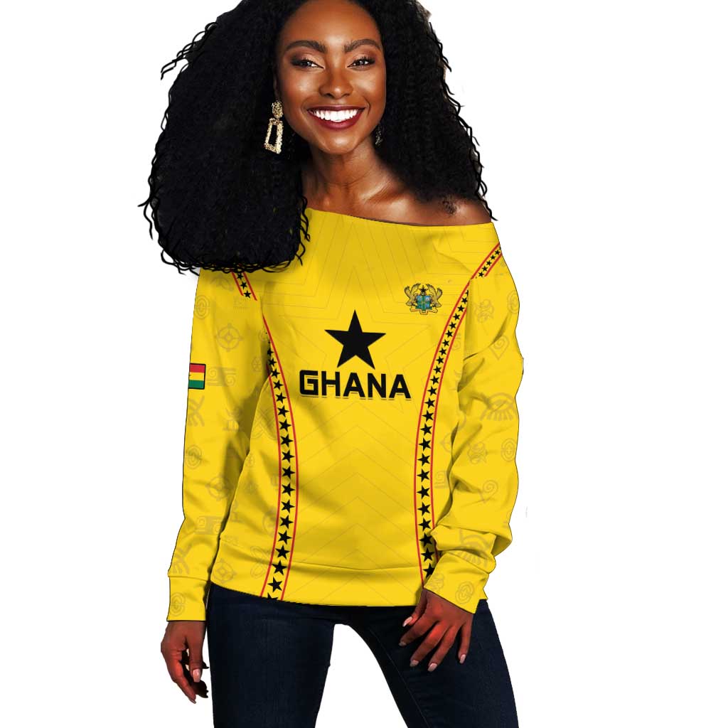 Custom Ghana Football Off Shoulder Sweater Mix Adinkra Pattern