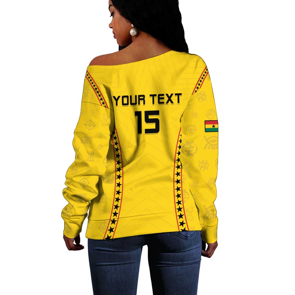 Custom Ghana Football Off Shoulder Sweater Mix Adinkra Pattern