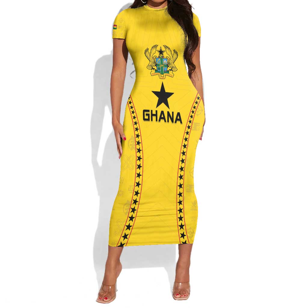 Custom Ghana Football Short Sleeve Bodycon Dress Mix Adinkra Pattern LT15