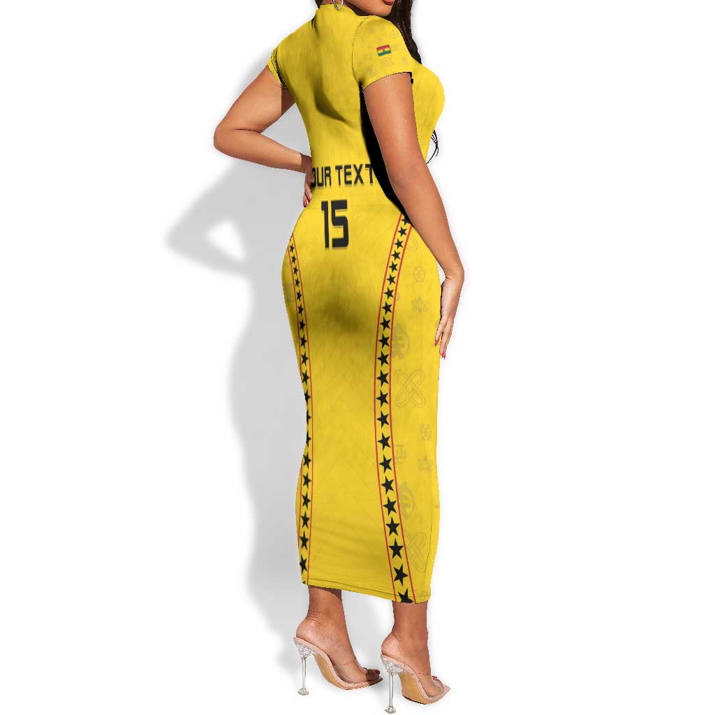 Custom Ghana Football Short Sleeve Bodycon Dress Mix Adinkra Pattern LT15