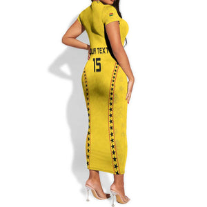 Custom Ghana Football Short Sleeve Bodycon Dress Mix Adinkra Pattern LT15