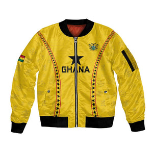 Custom Ghana Football Sleeve Zip Bomber Jacket Mix Adinkra Pattern