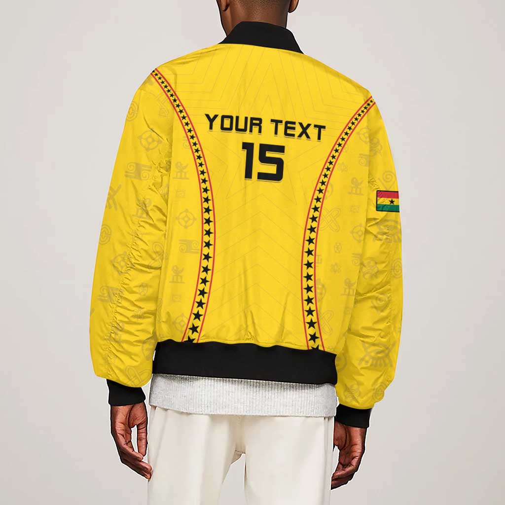 Custom Ghana Football Sleeve Zip Bomber Jacket Mix Adinkra Pattern