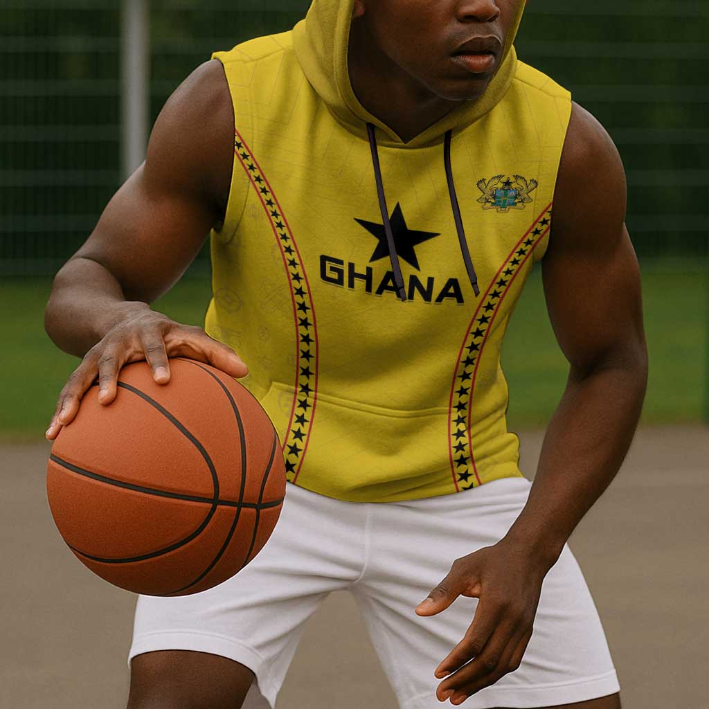Custom Ghana Football Sleeveless Hoodie Mix Adinkra Pattern - African Pride