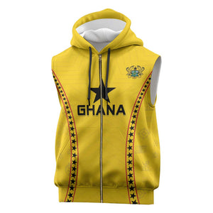 Custom Ghana Football Sleeveless Zip Hoodie Mix Adinkra Pattern - African Pride
