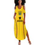 Custom Ghana Football Summer Maxi Dress Mix Adinkra Pattern