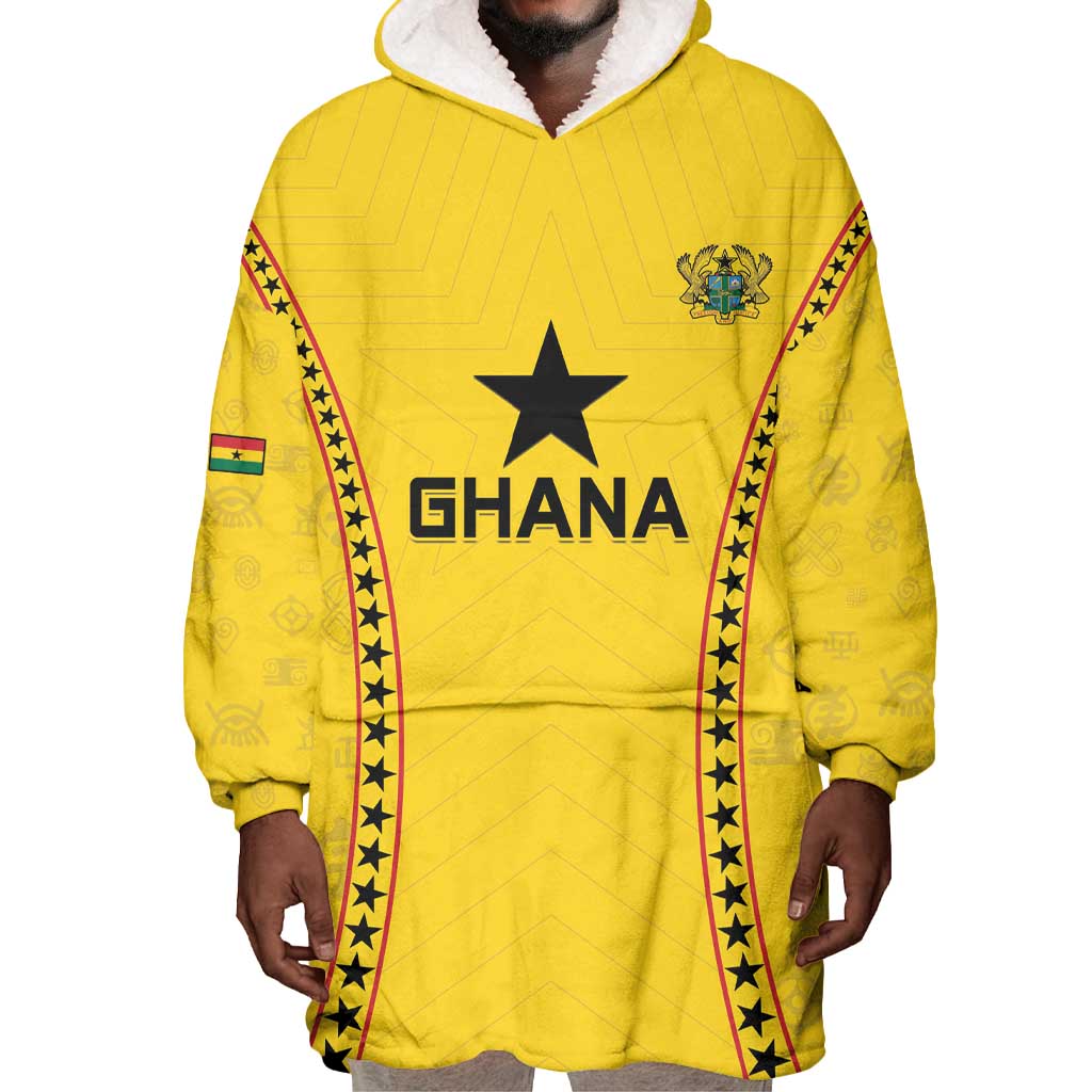 Custom Ghana Football Wearable Blanket Hoodie Mix Adinkra Pattern