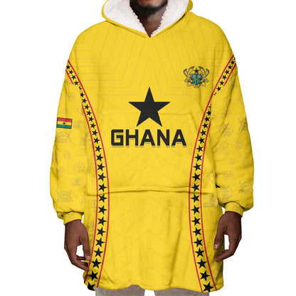 Custom Ghana Football Wearable Blanket Hoodie Mix Adinkra Pattern