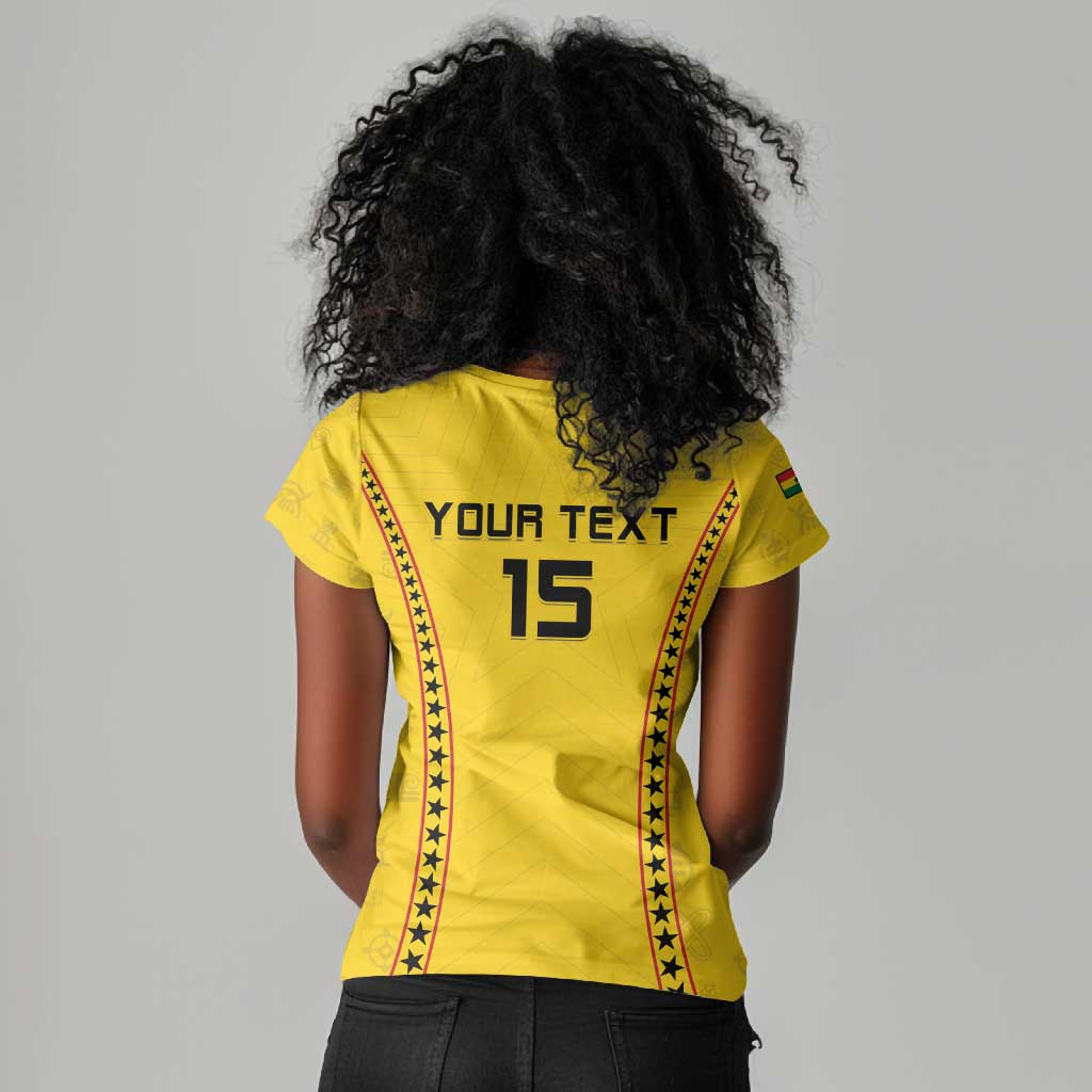 Custom Ghana Football Women V-Neck T-Shirt Mix Adinkra Pattern
