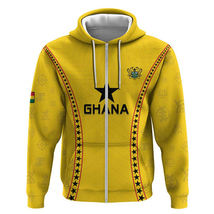 Custom Ghana Football Zip Hoodie Mix Adinkra Pattern